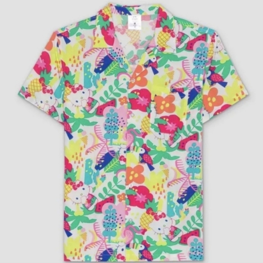 Hello Kitty Colorful Graphic Short Sleeve Shirt Size L